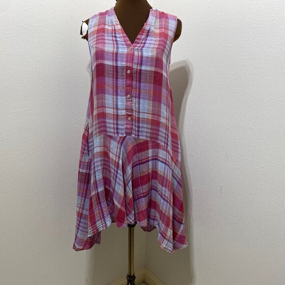 Anthropologie Maeve Pippa Midi High Low A-Line Swing Sleeveless Plaid Pockets XS - Picture 1 of 11